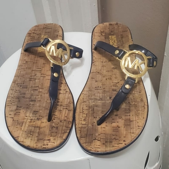 Michael Kors Sandals MK Blueblack Jelly PVC Cork Thong Flip Flop🌴✌️ - Picture 4 of 8